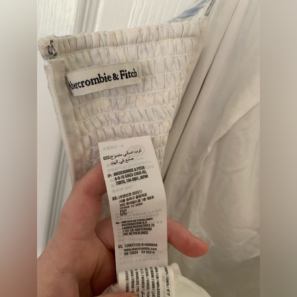 Abercrombie & Fitch Corset Seamed Linen-Blend Mini Dress Light Blue Print - XLP - Picture 7 of 7